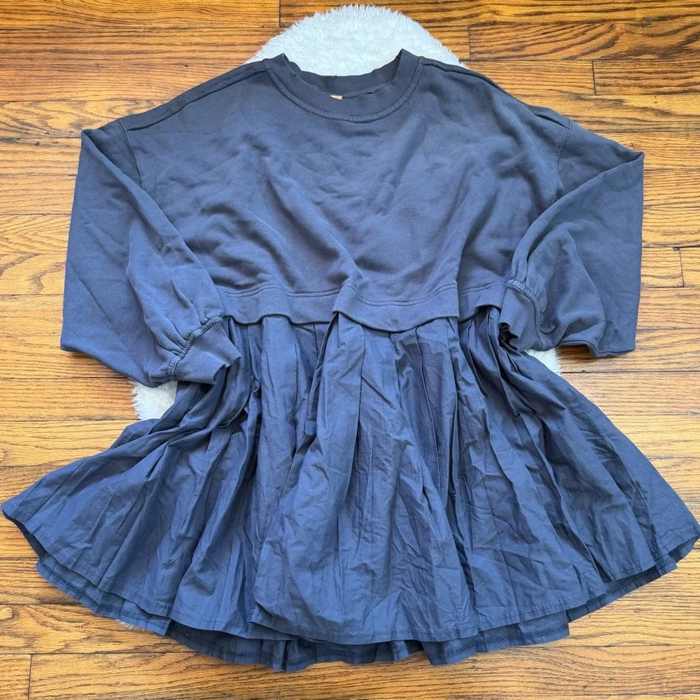 NWT Free People Eleonor Layered Oversized Boho Gray Sweatshirt Minidress - Picture 12 of 15